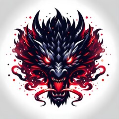 Dragon with red and black color with plain background