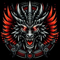Dragon with red and black color with plain background