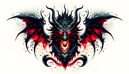 Dragon with red and black color with plain background
