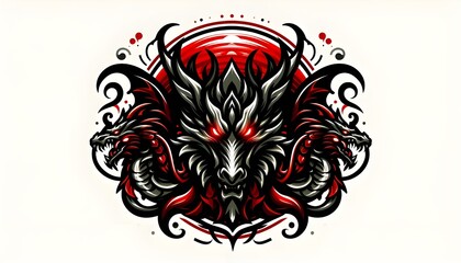 Dragon with red and black color with plain background