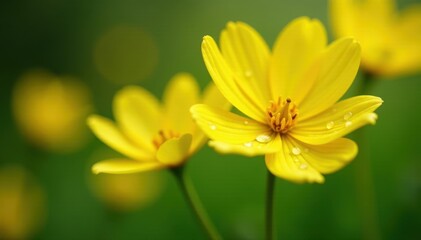 Obraz premium Close-up vibrant yellow buttercups, dew drops, wildflower, bright
