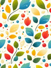Colorful Autumn Leaves and Berries Seamless Pattern