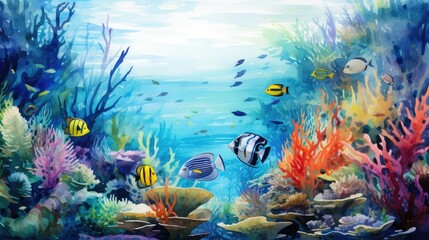 Obraz premium marine coral reef water color