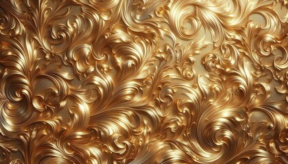 Shiny golden waves swirl with metallic liquid texture