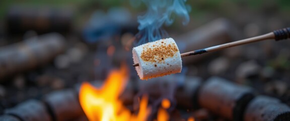 Fototapeta premium Roasting Marshmallow over Campfire - Cozy vibes