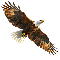 Fototapeta premium Bald eagle soaring in flight against a transparent background