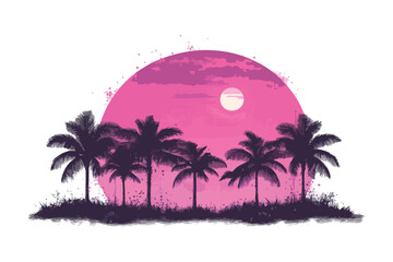 tropical beach with palm trees and sun