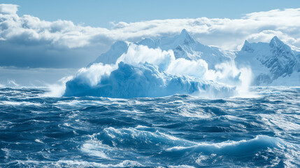 Massive Antarctic iceberg melts into swirling ocean currents, symbolizing global climate urgency.