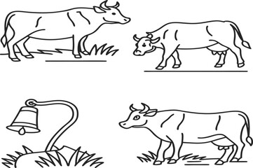 Cow line icon set, outline style icon set for web site or mobile app, animals and livestock, cow vector icon, simple vector illustration, vector graphics with editable strokes....