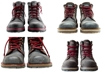 Stylish Gray Boots with Red Laces Multiple View  Isolated with Transparent PNG