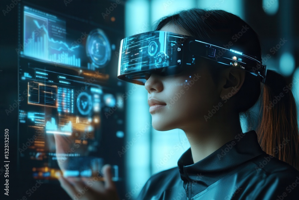Aufkleber Exploring augmented reality technology with mixed reality UI elements in a futuristic design setting