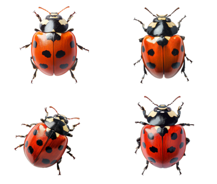 Closeup View of Four Ladybugs Isolated with Transparent PNG Macro Photography of Insects