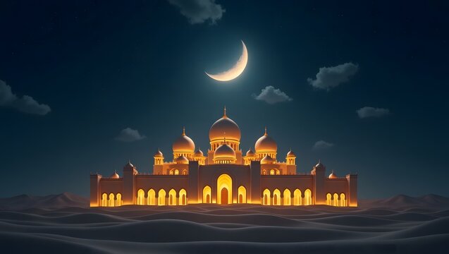 golden mosque embraced by a celestial night