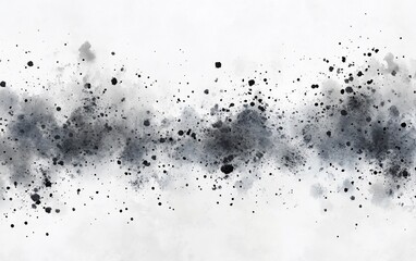 Abstract monochrome paint splatter design on a white background.