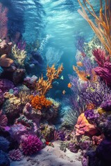 Fototapeta premium Vibrant Marine Life Thrives Among a Colorful Coral Reef in Crystal Clear Waters
