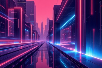 Futuristic Urban Landscape with Neon Architecture and Glowing City Atmosphere at Dusk