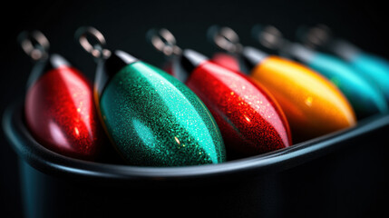 Colorfully decorated row of eggs displaying vibrant colors and patterns in a creative and artistic arrangement