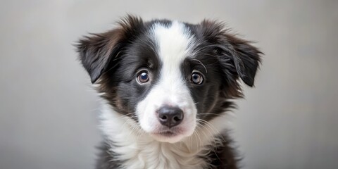 Fototapeta premium Closeup of an adorable border collie puppy gazing curiously at the camera, dog, animal, dog,animal,border collie,fluffy,fur