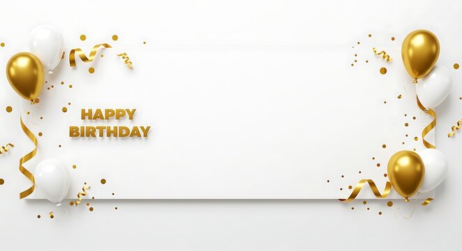 Gold and White Balloons Happy Birthday Card Design