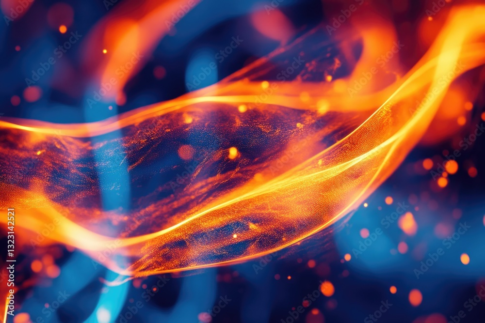 Aufkleber abstract art depicting fiery orange and blue waves with glowing particles, creating a dynamic and en