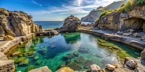 Obraz premium pool surrounded by natural rock formations on ischia island, hot water pool , natural hot springs