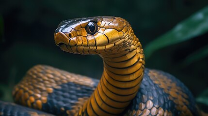 Fototapeta premium Close up of a colorful snake among green foliage