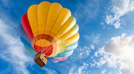 Hot Air Balloon Floating in Blue Sky with White Clouds