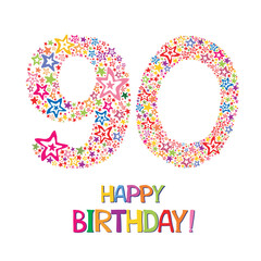 Happy birthday card. Celebration background with number ninety, firework and place for your text. Vector illustration 