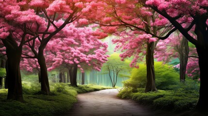Fototapeta premium forest green and pink