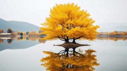 mirror yellow tree
