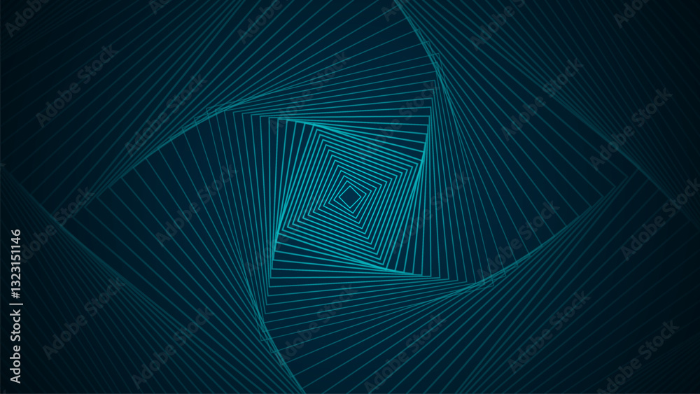 Poster a dark background with square lines arranged in an orderly and dimensional manner.