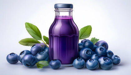 Blueberry Juice in bottle isolated on white background