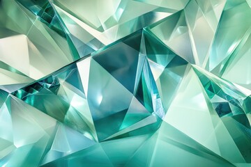 Obraz premium Abstract image of teal and green crystal facets, reflecting light and creating a geometric pattern.