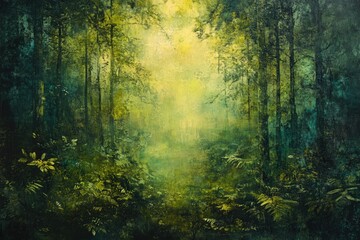 Obraz premium A mystical forest path bathed in ethereal sunlight, creating a serene and enchanting atmosphere.