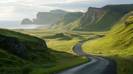 A quiet coastal road winding along the shore, breathtaking morning sea views stretching into the distance. --chaos 20 --ar 16:9 --quality 2 --v 6.1 Job ID: c7249a00-34a6-4116-8f9a-efcb576ef078