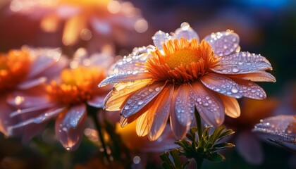 artistic nature of dew on flowers captures beauty of intricate droplet patterns. Generated image