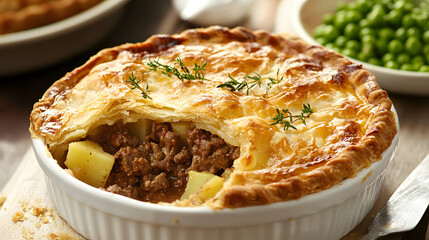 Delicious Meat and Potato Pie Freshly Baked with Golden Crust and Savory Filling of Beef and Potatoes
