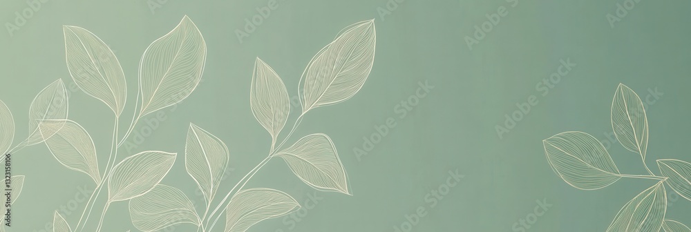 Aufkleber elegant botanical line art on soft green background with subtle leaf textures showcases modern eco-f