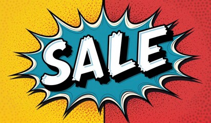 "Vibrant Digital Pop-Art 'SALE' Sign: Bold Colors & Comic Book Style Design"