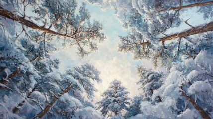 Majestic Snow-Laden Pine Trees Embrace a Serene Winter Forest