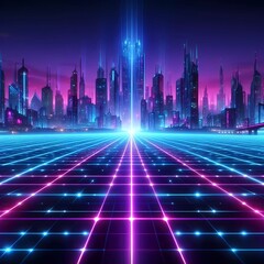 Obraz premium Abstract futuristic virtual fractal realms artificial intelligence minimalist 3D low poly cyberpunk tower building skyscraper cityscraper sci-fi immersive atmosphere 
