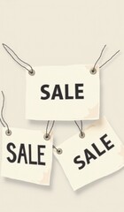 "Minimalist Flat-Lay SALE Sign Tags: Soft Shadows, Monochromatic Design & Clean Typography"