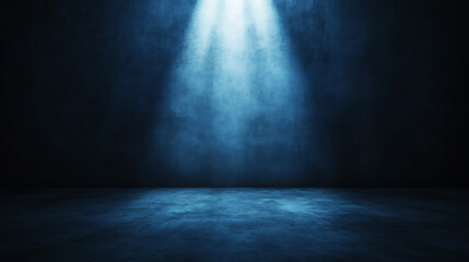 Abstract dark spotlight beams an empty space, creating dramatic atmosphere in the scene.