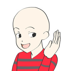 耳の手を添える坊主の子