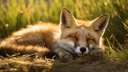Fototapeta premium peaceful red fox in grass