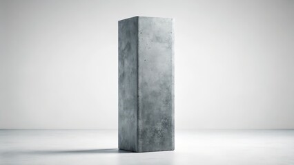 Dark gray short vertical concrete beam standing alone on a plain white background with subtle texture and slight gradient effect, concrete beam, industrial element