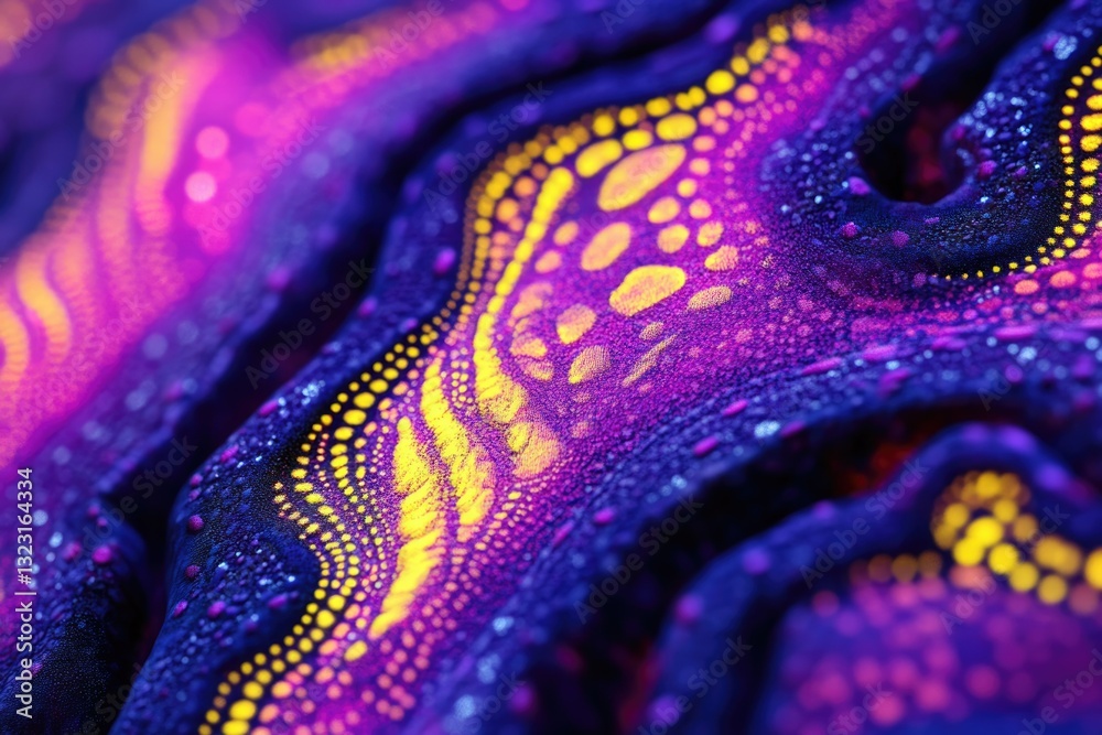 Aufkleber abstract close-up of vibrant purple and yellow textured surface with dotted patterns.