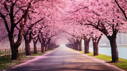 Naklejka premium cherry spring background road