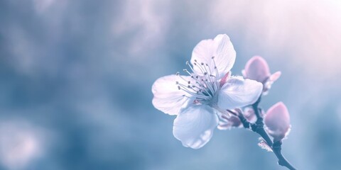 Fototapeta premium A soft focus image of a single stem holding a delicate flower, embodying tranquility and natural beauty.
