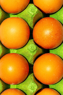 Macro closeup, Eggs pattern in a Green Carton package.